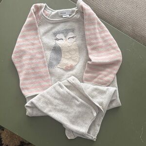 GAP Striped Pink and Gray Owl Sweater Onepiece 6-12 months